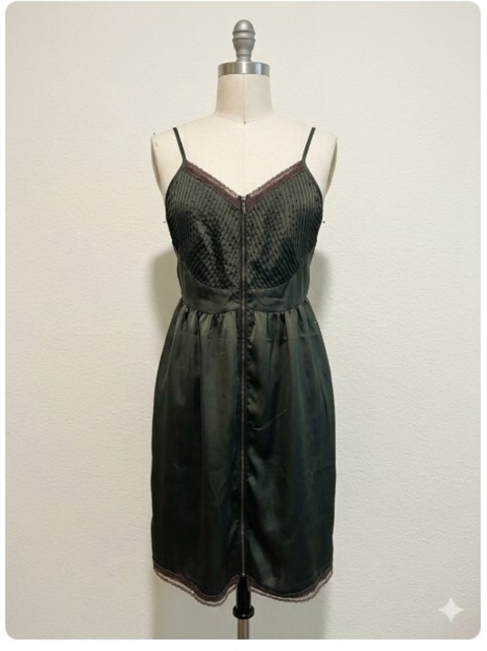 LC Lauren Conrad Satin Slip Dress with Lace Trim in Dark Green Size 6